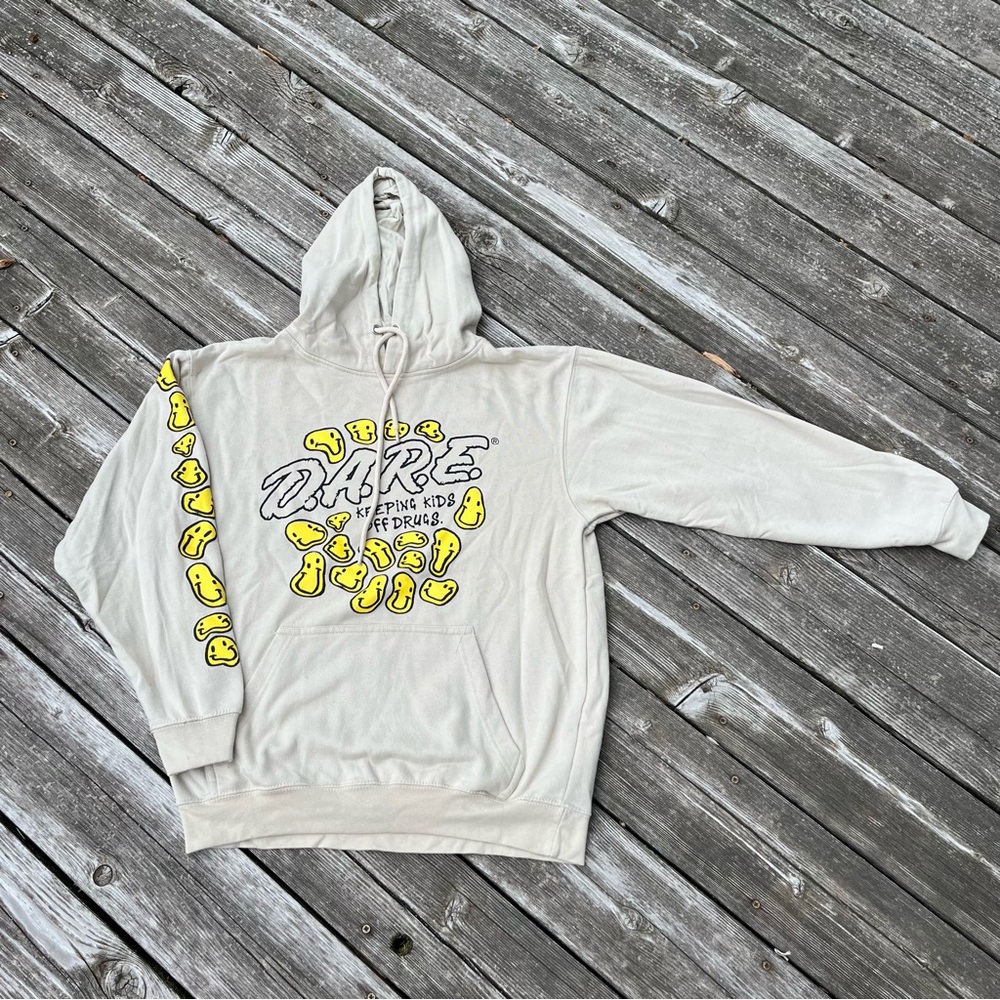 D.A.R.E. tan smiley face hoodie